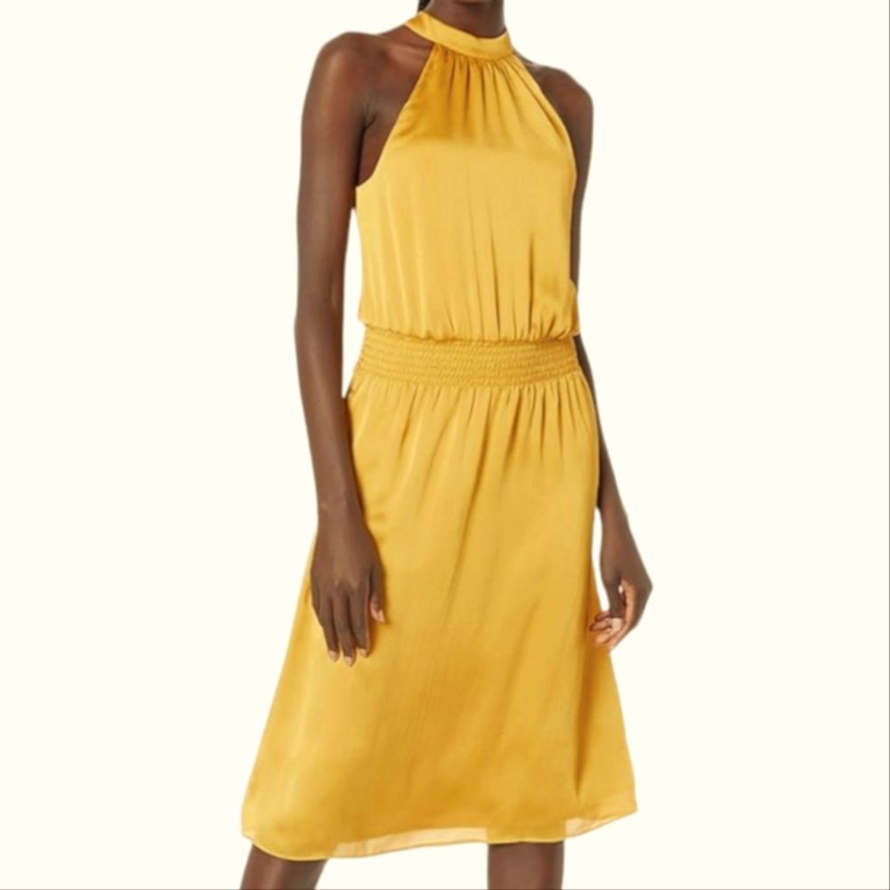 T Tahari Womens Midi Halter Dress In Sunset Hour Yellow Size Med